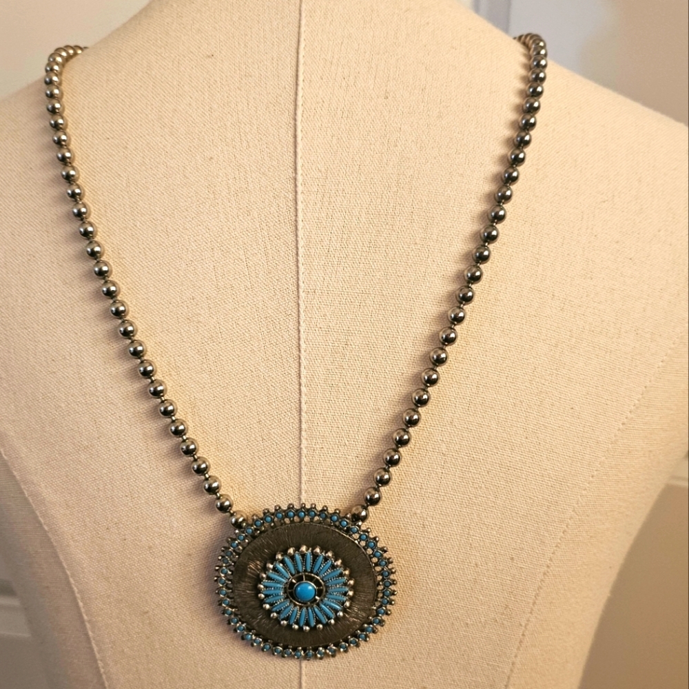 Vintage Florenta of California  Costume Nativw americam Faux Turquoise Necklace